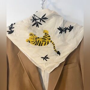 Madewell Silk Bandana - Tiger & Bamboo Print in Cream, Black, & Yellow
